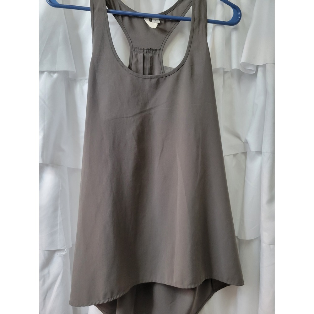 Frenchi Womens Racerback Tank Top Taupe Gray Pleated High Low Blouse Size M 1919